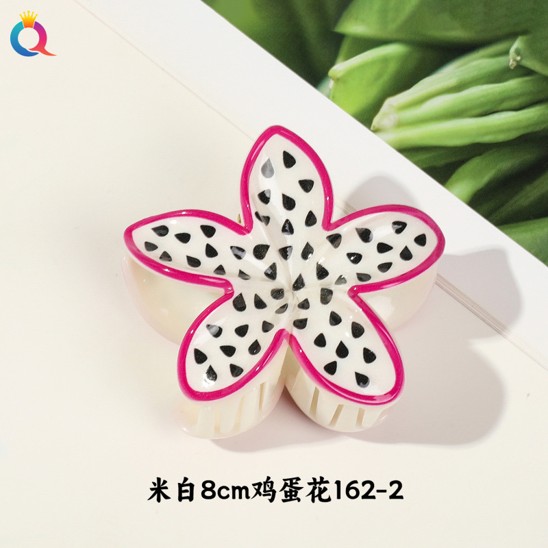 奇阅跨境时尚水果UV印抓夹创意鸡蛋花抓夹女紫荆花发饰鲨鱼夹批发|undefined