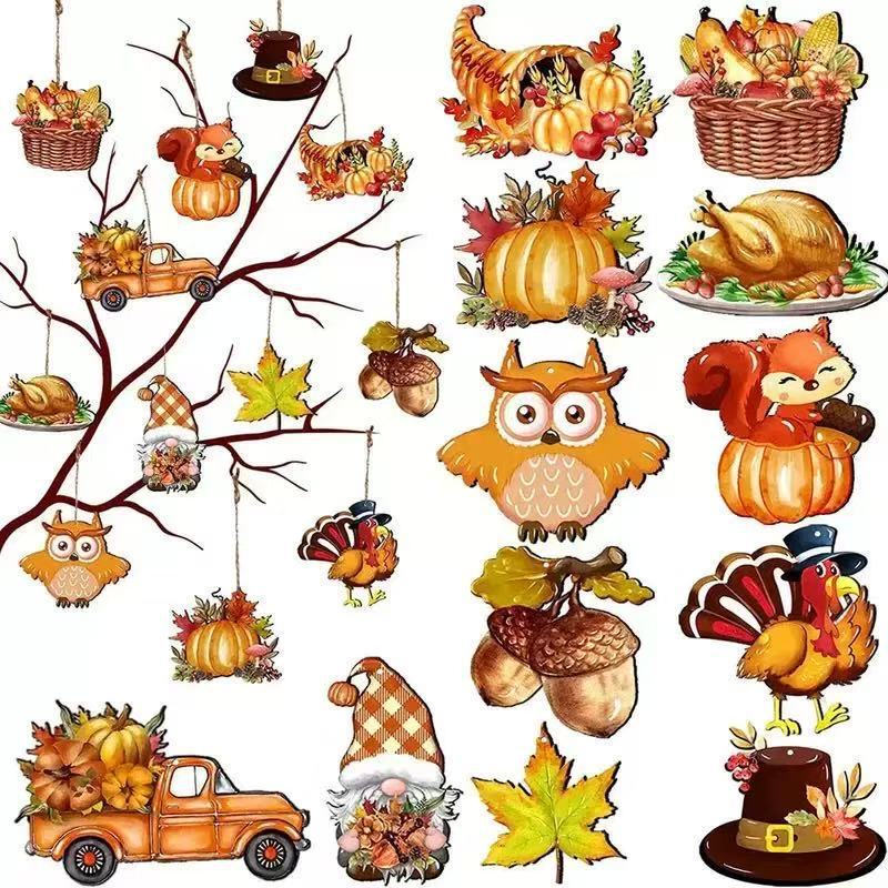 Cross-Border Autum Thanksgiving Wooden Jewelry Set 24 Pieces Owl Pumpkin Maple Leaf Pattern Tree Hanging Decorations Holiday Supplies Cross-Border Autum Thanksgiving Wooden Jewelry Set 24 Pieces Owl Pumpkin Maple Leaf Pattern Tree Hanging Decorations Holiday Supplies