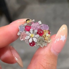 韩国新款甜美彩色花朵开口戒指时尚轻奢高颜值镶钻小雏菊食指戒