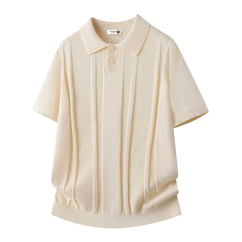 Polo camiseta de punto camiseta de manga corta camiseta de hombre solapa rayas huecas viejos vientos de alto nivel de verano fábrica transfronteriza al por mayor