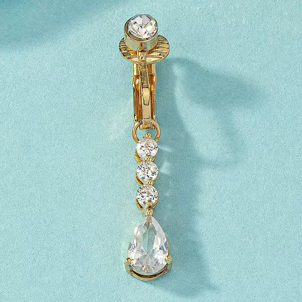 European and American Cross-Border New Style Zircon-Inlaid Water Drop Pendant Belly Button Clip, Fashionable Non-Pierced Navel Jewelry for Women with a High-End Feel