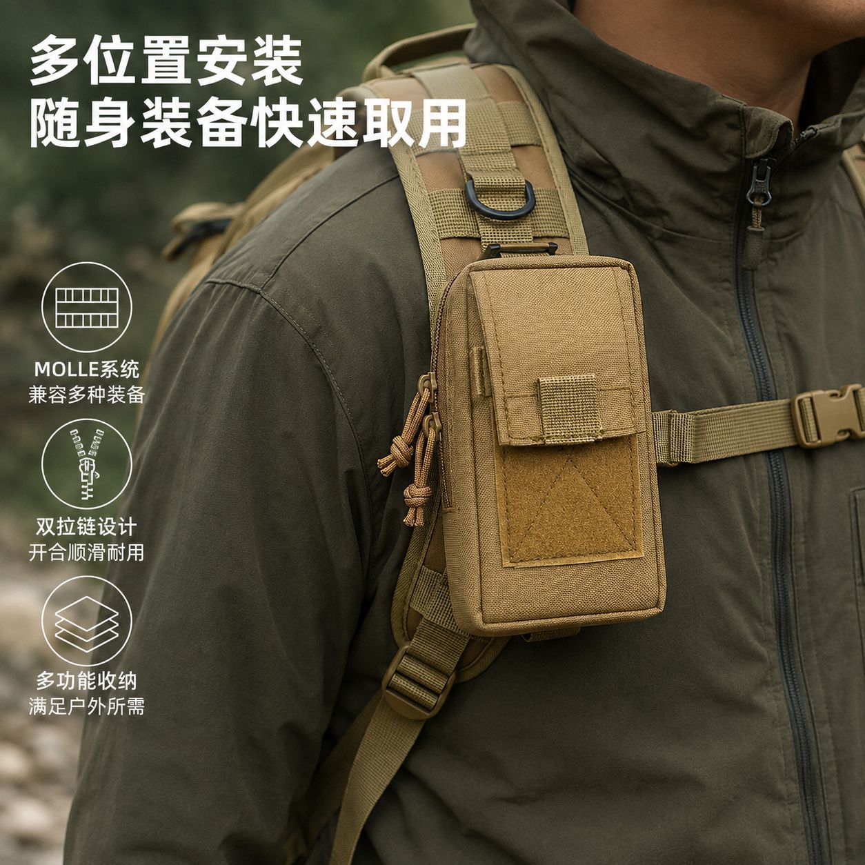Outdoor tactical gear shoulder strap MOLLE accessory bag, multi-functional sports waist bag, first aid tactical bag, mobile phone bag.