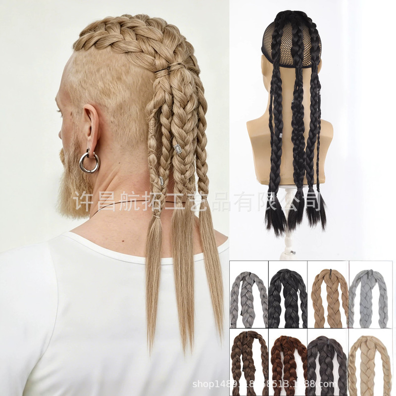 Wig Ponytail Viking Men's Wig Hair Extensions Bb Hand-Woven Braided Ponytail Wig Cross-Border Wholesale Wig Ponytail Viking Men's Wig Hair Extensions Bb Hand-Woven Braided Ponytail Wig Cross-Border Wholesale