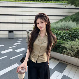 2026年大码设计感撞色条纹短袖衬衫女装夏季蝴蝶结系带宽松上衣