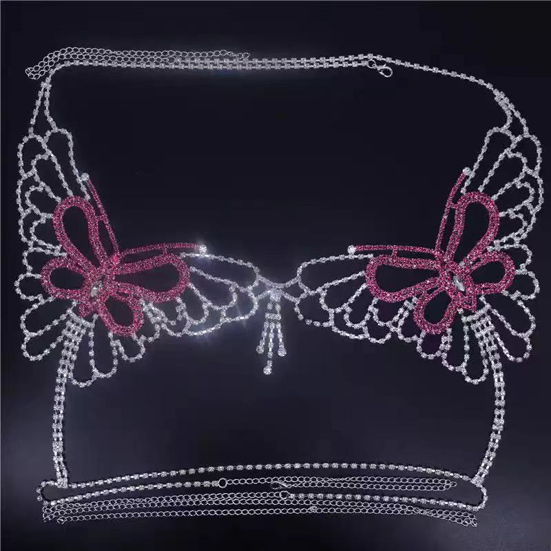 new sexy diamond-studded butterfly body chain suit beach bikini chest chain