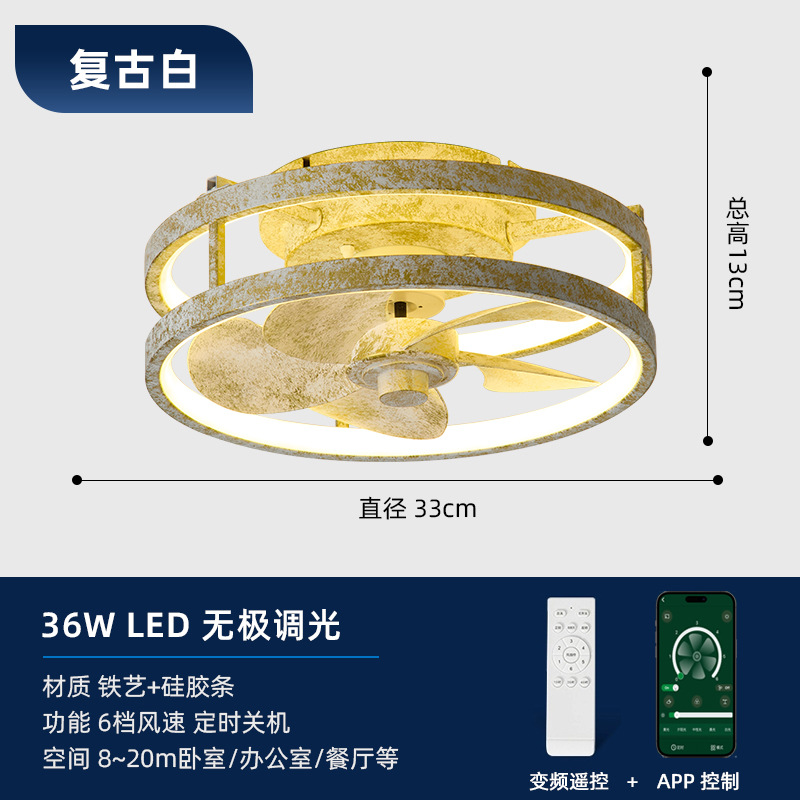 Luz de Ventilador de Techo Inverter de Hierro y Acrílico, Regulable, para Dormitorio y Sala de Estar