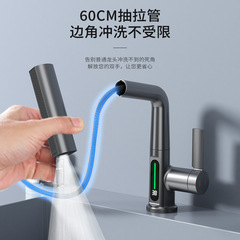 Intelligent digital display pull-out basin faucet bathroom basin lift bathroom wash basin hot and cold dual-use faucet