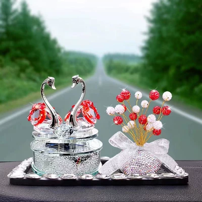 Car ornaments | Rotating Crystal Couple Swan