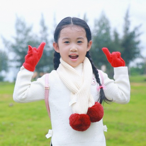Children's Knitted Warm Mittens for 5-10 Years Old, Single Color, Writing Performance Magic, Cotton-Padded, for Primary School Students