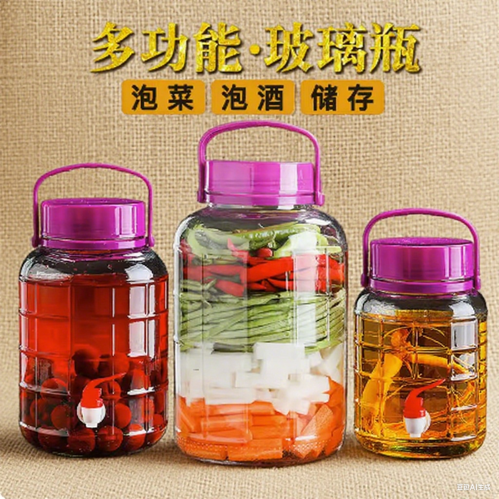 代发创丰泡酒玻璃瓶带龙头泡菜坛子咸菜罐加厚密封罐储物罐人参酒