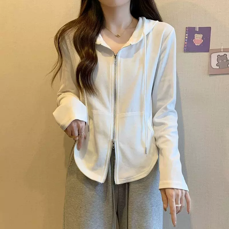大码女装连帽长袖正肩开衫卫衣外套女秋季2024新款胖显瘦上衣外套
