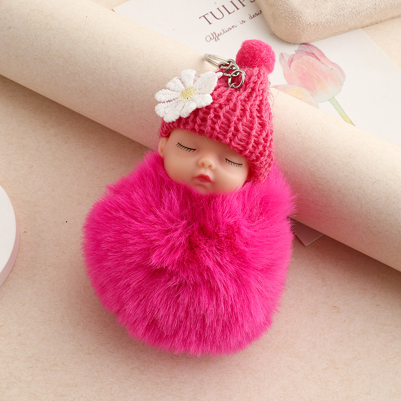 Amor dorado muñeca de sueño imitación de conejo bola de pelo colgante lindas bolsas escolares colgantes para niñas joyas de peluche llaveros