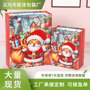 Flocking Style Christmas Gift Bag Foreign Trade Cross-Border White Cardboard Bag Gingerbread Man New Year Gift Handbag Ready for Sale