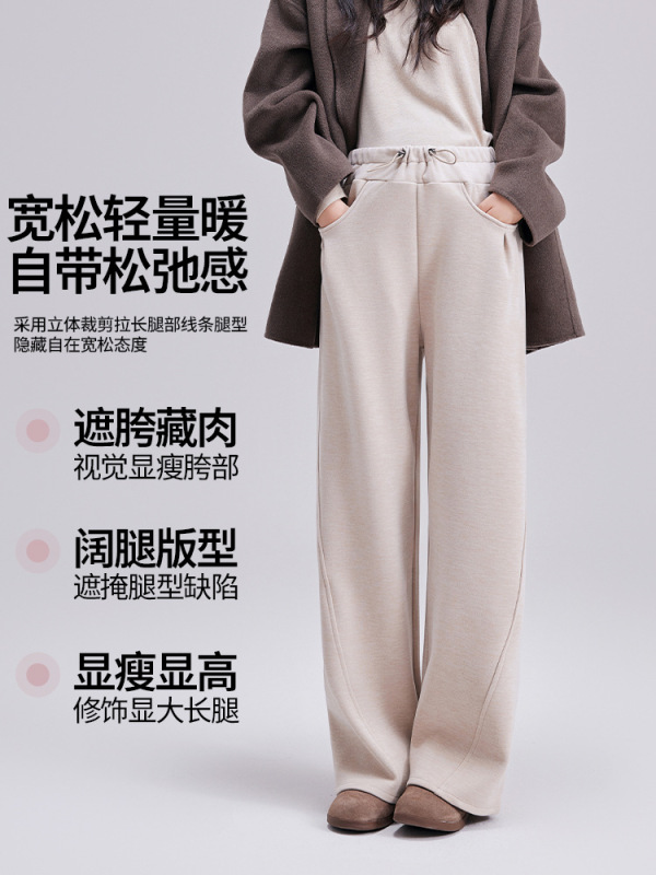 孕妇高腰阔腿裤宽松直筒垂感拖地休闲裤秋冬新款高弹托腹运动裤|undefined