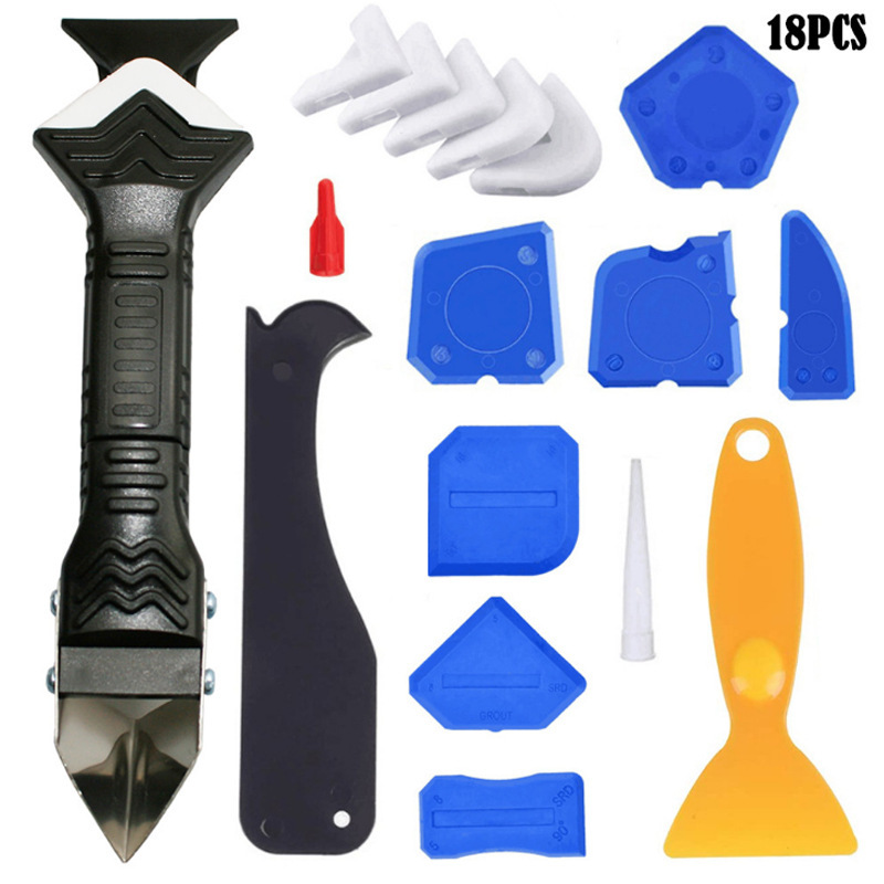 跨境18件套填缝工具3合一金属头刮刀刮胶器除剂刮铲密封工具套件