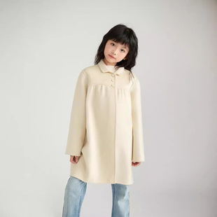 Girls' Double-Sided Wool Coat 2024 Autumn and Winter New Girls' Baby's Beige 100 Wool Coat