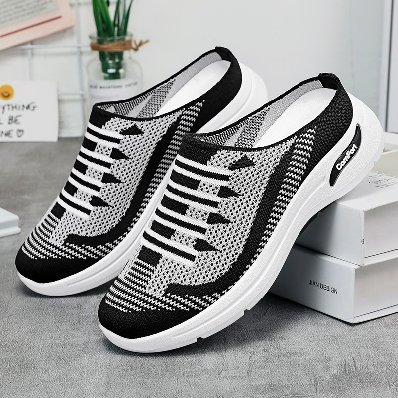 Zapatos de mujer, nuevo estilo de verano, zapatos de tela transpirable de punto, sin cordones, zapatos casuales ligeros, zapatos transpirables de una sola pieza.