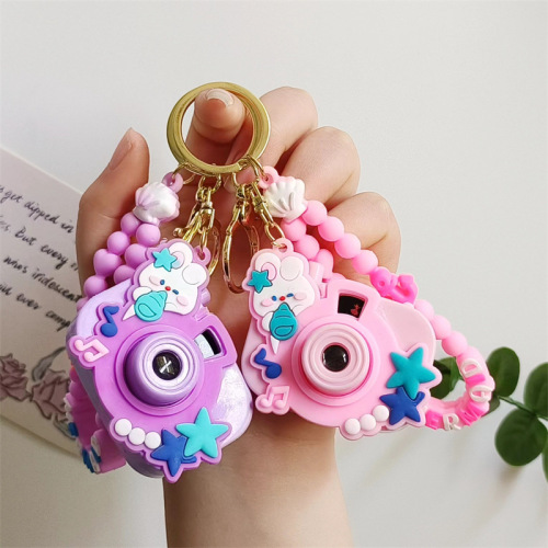 Creative cartoon strawberry bear simulated projection camera keychain cute children's toy school bag car ornament gift