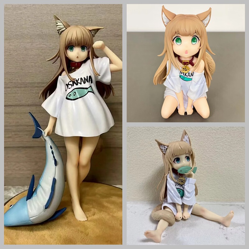 My cat is a lovely girl Q version soybean powder 1/6 model sitting and eating fish boxed hand-made My cat is a lovely girl Q version soybean powder 1/6 model sitting and eating fish boxed hand-made