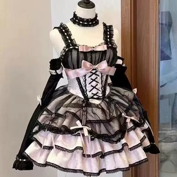Платье Lolita jsk, женское лолита платье, комплект из шести предметов с головным убором и аксессуарами, разные цвета