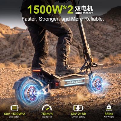 Qatlanan elektrik skuterlər scooter with dual motors, high