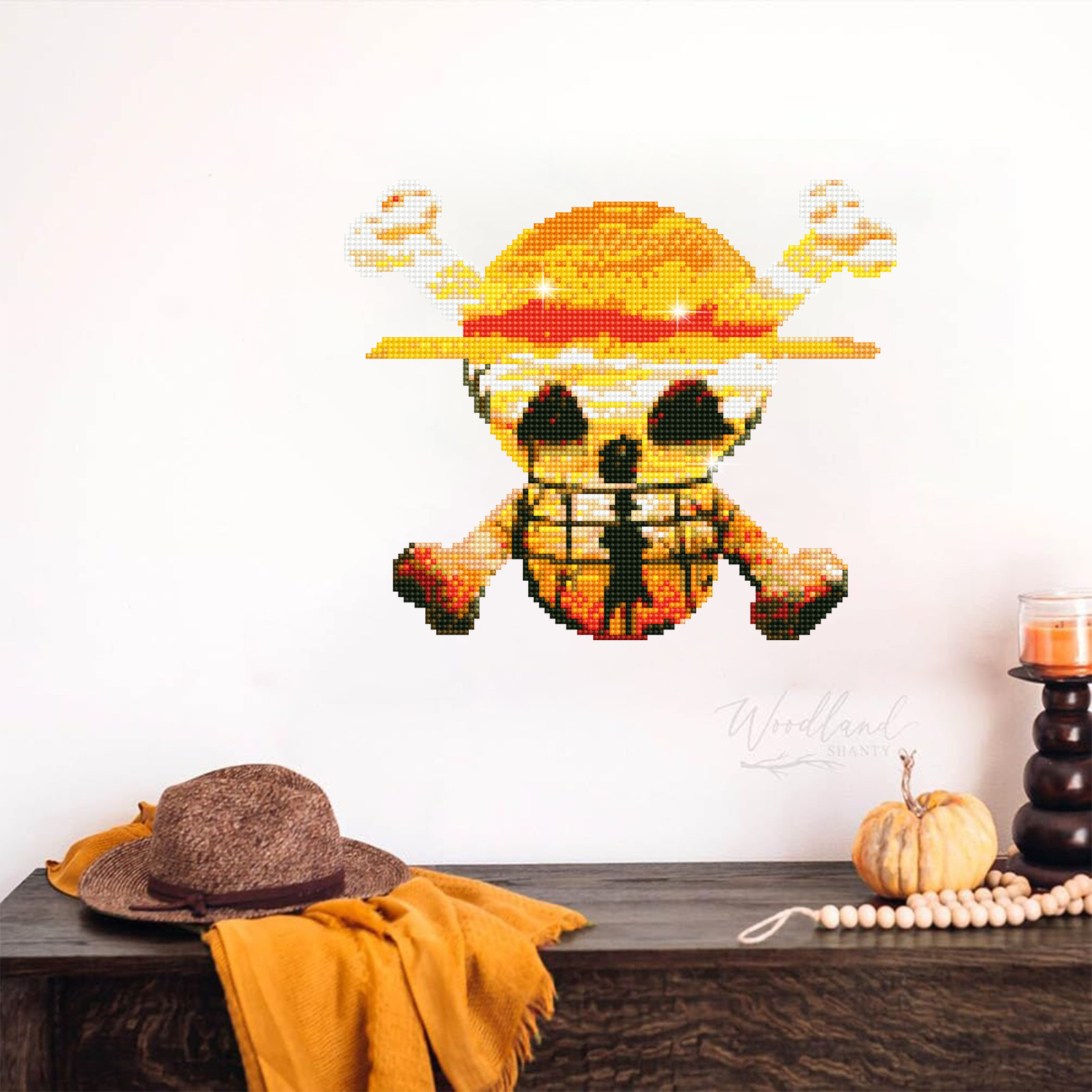 Animación Sombrero de paja One Piece Diamond Painting Pegatinas al azar Pintura de mampostería de bricolaje Pegatinas de pared Dibujos animados hechos a mano Diamante redondo para niños Venta caliente
