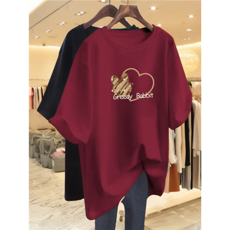 2025 Export Export Mid-Length Korean Style Loose Large Size Casual Age-Reducing Short-Sleeved T-Shirt Women's Fashionable Versatile Summer Wear 2025 Export Export Mid-Length Korean Style Loose Large Size Casual Age-Reducing Short-Sleeved T-Shirt Women's Fashionable Versatile Summer Wear