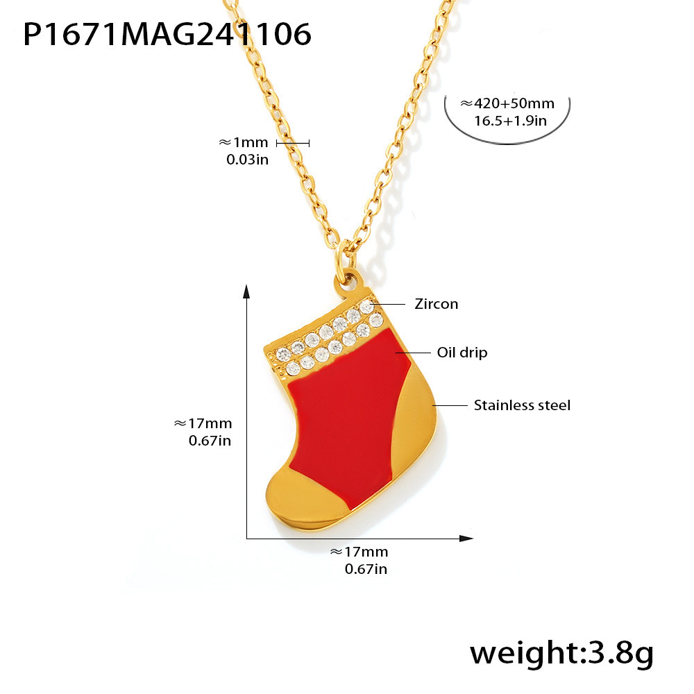 Square Sugar Christmas Fashion Light Luxury Enamel Glazed Zircon Necklace Earrings Stainless Steel Jewelry Set_voghion.com