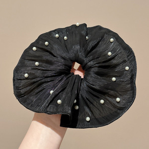 2#검은 진주 주름 머리끈 - 20cm