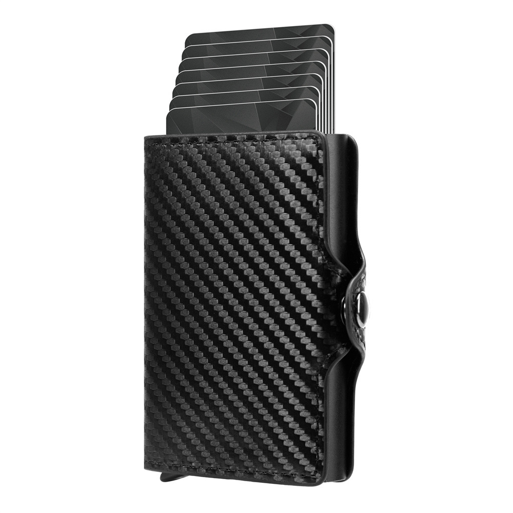 El comercio exterior de los nuevos hombres de cuero titular de la tarjeta de aleación de aluminio antirrobo cepillo titular de la tarjeta bancaria posición multi-Tarjeta simple cartera corta