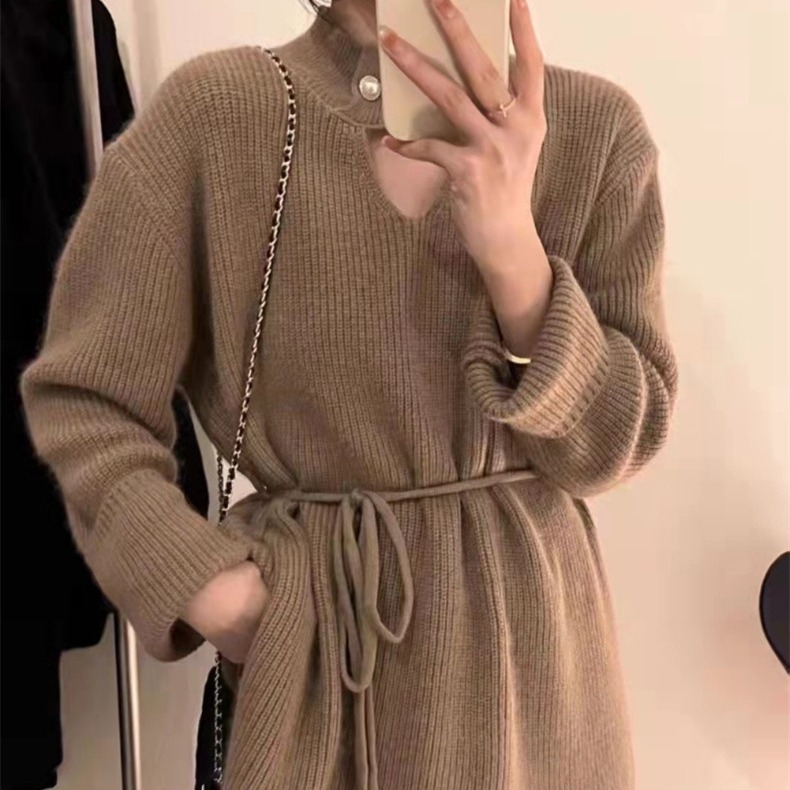 Sexy und sorgfältig maschinell ausgehöhlter Pullover für Damen, neues Temperament im koreanischen Stil, High-End-Gefühl, Schnürung in der Taille_voghion.com
