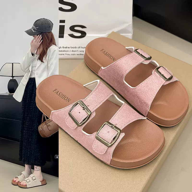 新款博肯拖鞋时尚外穿平底一字凉拖鞋ins百搭休闲厚底博肯凉拖鞋