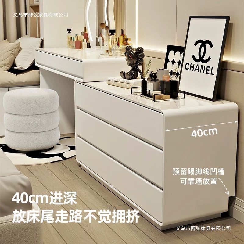 Household Solid Wood Slate Dressing Table Modern Simple Bedroom Princess Style French Dressing Table Cupboard Integrated Dressing Table