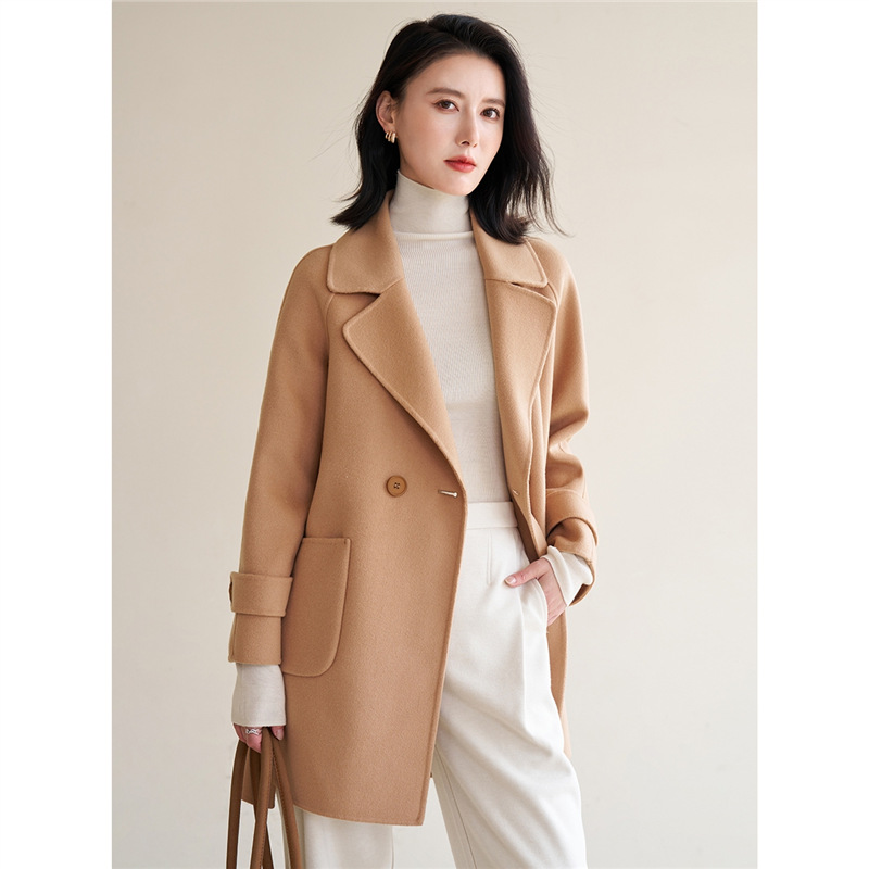 2024 년 새 가을과 겨울 여자 캐주얼 올 매치 다크 브라운 울 코트 작은 하이 엔드 센스