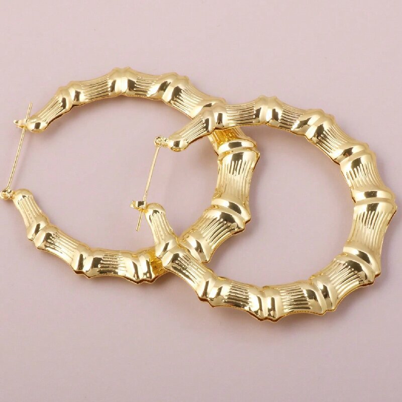 Wish Amazon European and American Style Exaggerated Gold Large Hoop Hip-Hop Street Dance Earrings Super Large Bamboo Earrings