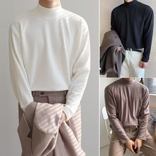 秋季新款纯色德绒半高领打底衫男上衣高级感潮流百搭保暖卫衣T恤