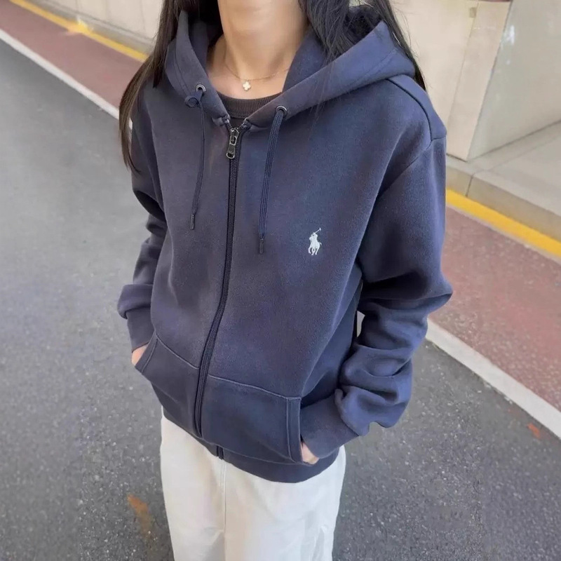 Cross-Border Export Paul Basic Pony Logo Embroidered Logo Hooded Sweatshirt Men's and Women's Zipper Jacket Cotton Thin Style