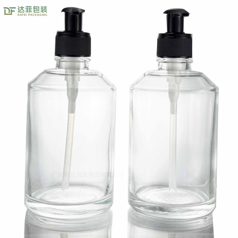 新款350ml斜肩高脖按压式洗发水瓶按摩膏大容量透明玻璃洗护瓶包|undefined