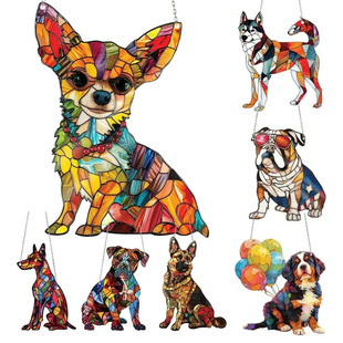 Cross-Border Pet Dog Colorful Acrylic Pendant Gift Dog Window Hanging Sun Catcher Chain Pendant Balloon Dog