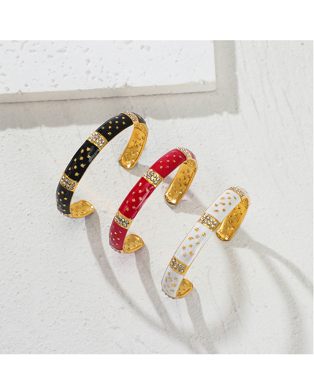 Fashion Solid Color Stainless Steel Plating Inlay Artificial Diamond Bangle 1 Piece