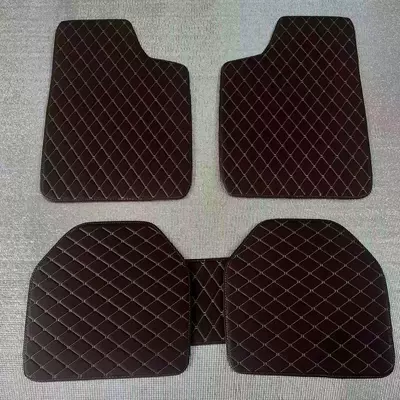 Cross-border universal leather quilted car floor Universal Foot Pad - brown-with-white-lines