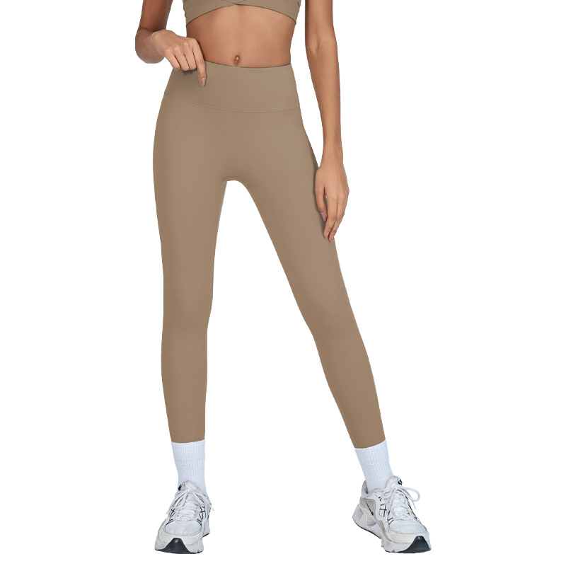 Pantalones básicos desnudos de yoga sin líneas avergonzadas, pantalones de gimnasio de cadera para correr, pantalones deportivos de secado rápido para mujeres