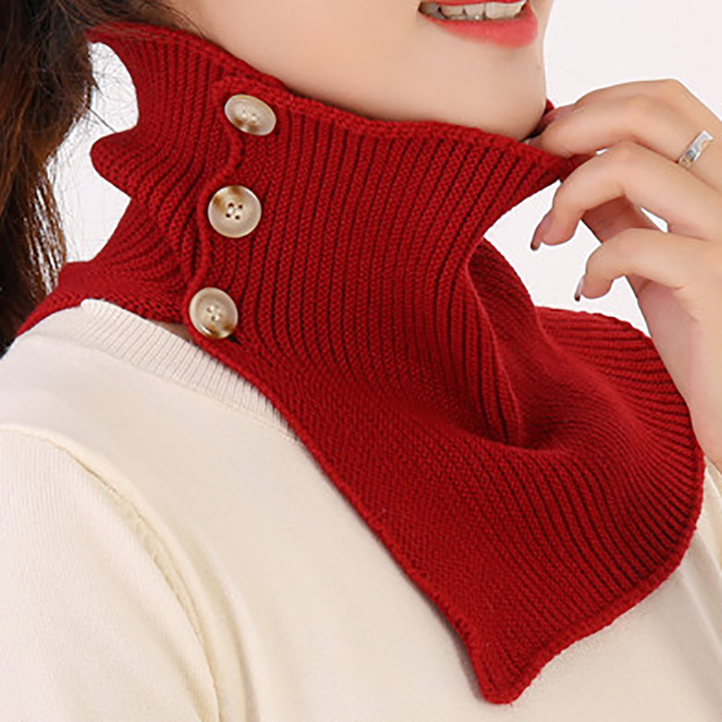 New winter turtleneck neck protection knitted wool button fake collar warm all-match cold-proof collar scarf