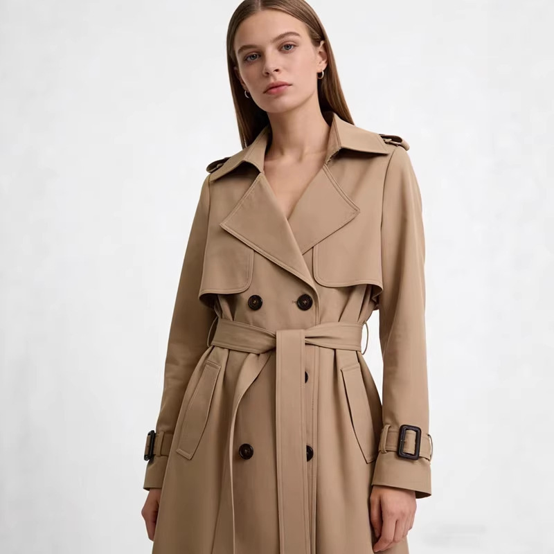Women's Mid-Length Trench Coat 2026 Spring and Autumn New Korean Style Petite Trendy British Style Over-The-Knee Coat Jacket Women's Mid-Length Trench Coat 2026 Spring and Autumn New Korean Style Petite Trendy British Style Over-The-Knee Coat Jacket