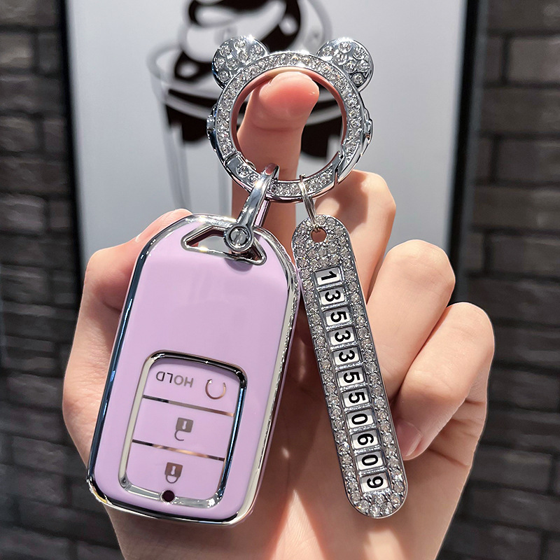 BT 키 G 모델 - 스마트 3버튼 [싱글 쉘 퍼플] + 실버 우주 비행사 다이아몬드 버클 + 실버 번호판