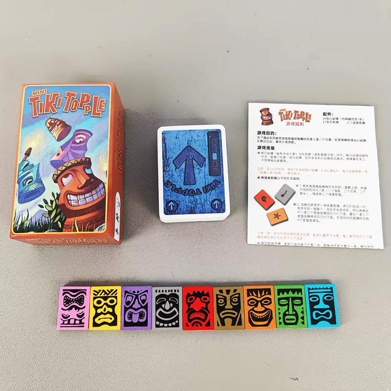 Chinese and English Version of Tiki Topple Board Game Card Strategy Mouth Gun Luck Party Game 2-4 People