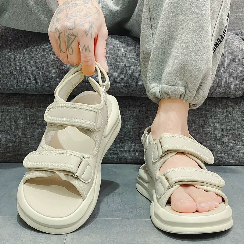 Сандалии мужские, летняя верхняя одежда, нескользящие, износостойкие, на толстой подошве, молодежные спортивные пляжные римские сандалии для вождения на открытом воздухе