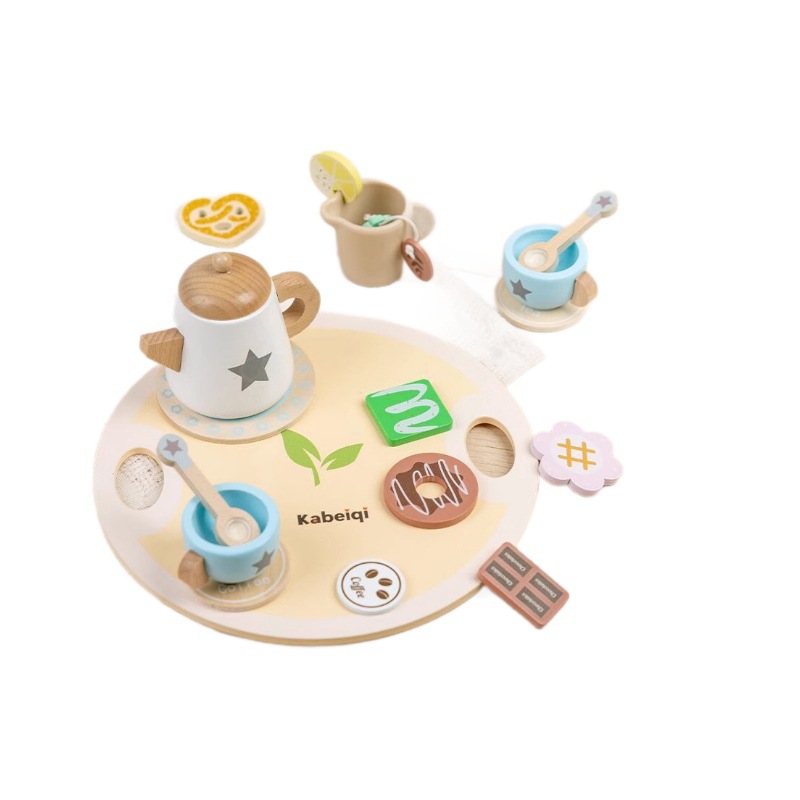 Juego de té de la tarde aristocrático real danés de simulación de madera para niños Juego de juegos educativos interactivos para padres e hijos