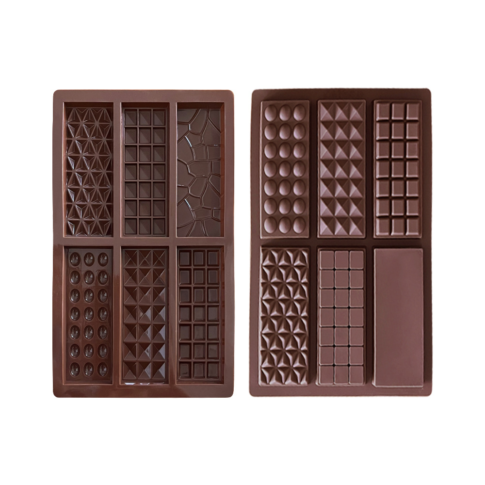 Nuevo molde de horneado de chocolate rectangular 6 diy molde de silicona de grado alimenticio de barra larga