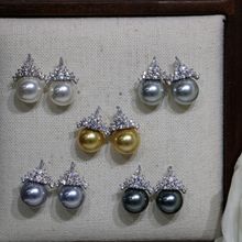 24新款超BLING锆石冰雪皇后施家珍珠耳钉925纯银针正圆珍珠耳钉
